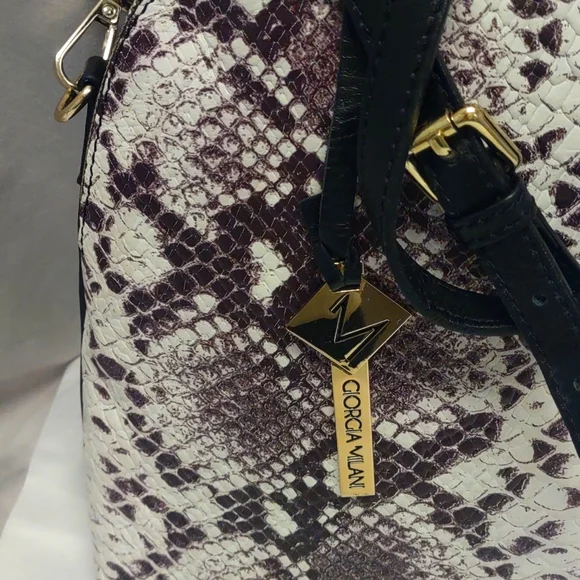 Giorgia Milani Designer Italian Snakeskin Print 100% Genuine Leather Handbag NWT - Picture 2 of 16